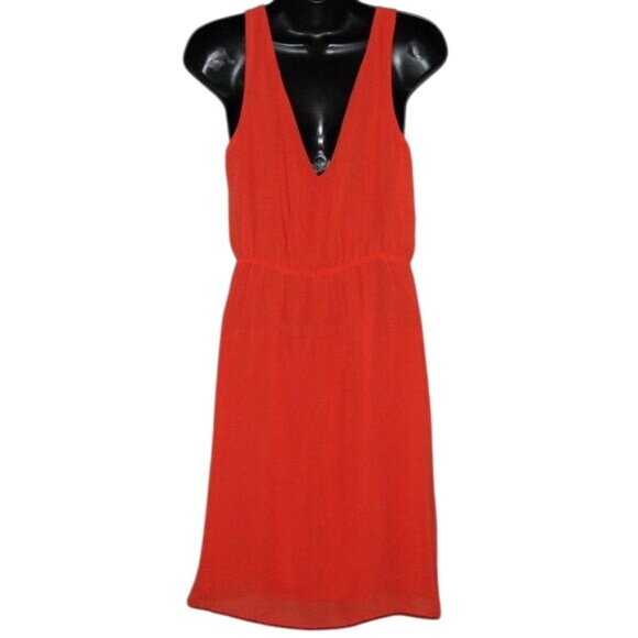 H&M Orange Plunge Neck Sz 8 Faux Wrap Sleeveless Above Knee Cocktail Dress - Picture 4 of 8